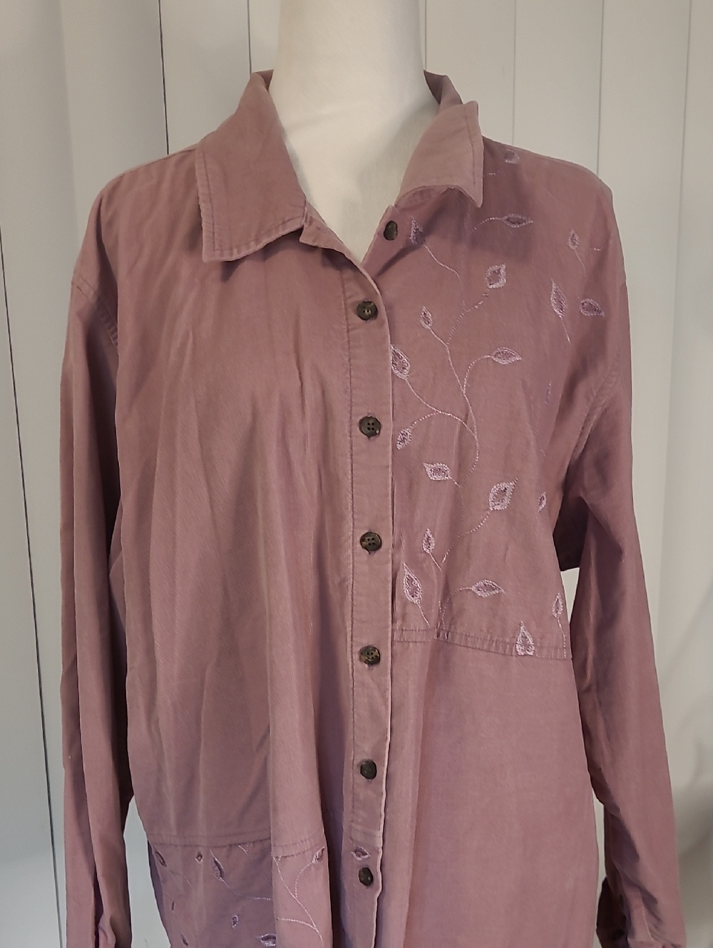 J. Jill Lilac Corduroy Cotton Embroidered Blouse